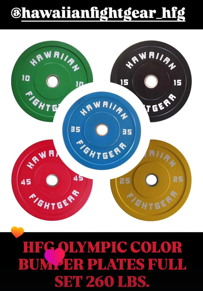 NEW HFG OLYMPIC COLOR BUMPER PLATE FULL SET 260 LBS NOW AVAILABLE!